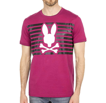 Men&#39;s Psycho Bunny Shirt Cullman Graphic Tee Pink Raspberry Striped T-sh... - £19.91 GBP