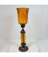 Mid Century Amber Candle Holder 19 Inch Tall Glass &amp; Metal - $1,273.47 MXN
