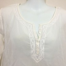 Valerie Stevens Womens White V-Neck Embroidered Cropped Sleeve Silk Blouse Large - £31.41 GBP