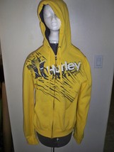 MEN&#39;S GUYS HURLEY ZIP-UP YELLOW FLEECE HOODIE BLACK/WHITE LOGO/STRIPES N... - £31.78 GBP