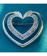 Napier vintage rhinestone double heart brooch, silver-tone open heart pi... - $15.99