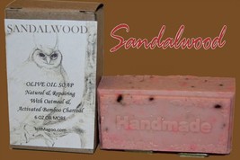 SANDALWOOD Olive Oil Soap w/ Activated Bamboo Charcoal 7 oz - £6.38 GBP