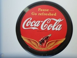 1999 Coca-Cola Pause...Go Refreshed Round Embossed Metal Sign 12&quot; x 12&quot; - £26.46 GBP
