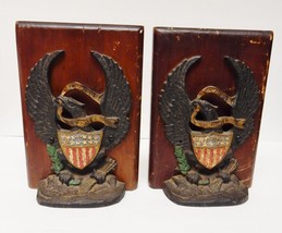 HUBLEY Antique Book Ends Cast Iron American Eagle With Shield (2) #665 VINTAGE - £177.62 GBP