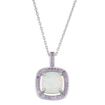 Square White Inlay Opal with Amethyst Micro Pave CZ Border Pendant - £35.80 GBP