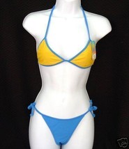 new OS L Cocot Tri Tie RIO BIKINI Swimsuit Blue Yellow One Size LG - £11.24 GBP