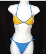 new OS L Cocot Tri Tie RIO BIKINI Swimsuit Blue Yellow One Size LG - £11.22 GBP