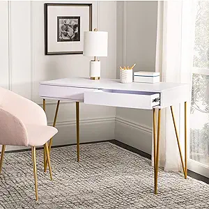 Safavieh Home Office Pine Modern White and Gold 2-drawer Desk - $322.99