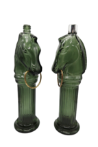 Pair of vintage green glass Avon Pony Post cologne bottle decanters - £15.79 GBP