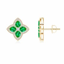 ANGARA Emerald Pear-Shaped Stud Earrings with Diamond in 14K Gold (AAA, 4x3mm) - £1,909.43 GBP