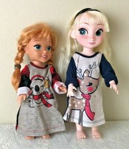 Ana &amp; Elsa Ready for Bed in Christmas Nightgowns 13&quot;  &amp; 16&quot; - £17.06 GBP