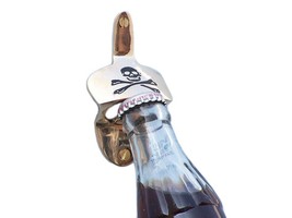 [Pack Of 2] Solid Brass Pirate Skull and Crossbones Wall Mounted Bottle Opene... - £32.94 GBP