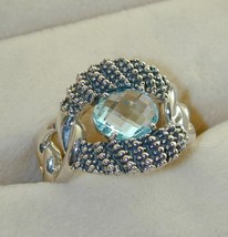 FAB Michael Dawkins Sterling Oval Blue Topaz Starry Night Ring Size 10 - £97.73 GBP