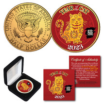 2023 Vietnamese Lunar New Year Of Cat 24K Gold Plated Jfk Half Dollar Coin Box - £10.47 GBP
