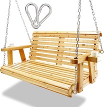 Wooden Porch Swing With Hanging Chain,2-Seater Patio Swing Chair With Cup - $224.32