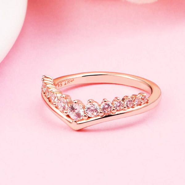 Rose Gold Plated Timeless Wish Floating Pave Ring Engagement Wedding Lovers Ring - $15.99