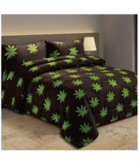 Pot Leaf Black King Sheet Set 4 Piece Green Grass Doobie Bedding - $43.60