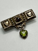 antique art deco garnet peridot hesrt charm brooch/ pin - £59.61 GBP