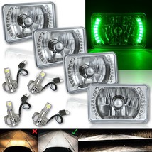4X6&quot; Green Halo DRL Headlight Headlamp w/ 6K LED Light Bulbs Crystal Clear Set - £174.30 GBP