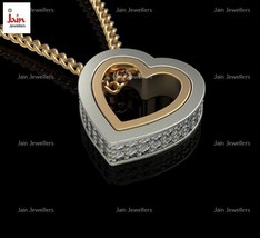 Real Solid 14 Kt White Yellow Gold Necklace Cubic Zirconia Women&#39;s Heart Pendant - £555.60 GBP