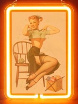 Pin Up Girl Dress Look Woven goods Hub Bar Display Advertising Neon Sign - £59.82 GBP