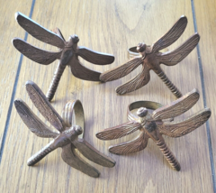 Set of 4 Rustic Metal Dragonfly Napkin Rings Signed Z or N - $24.42 CAD
