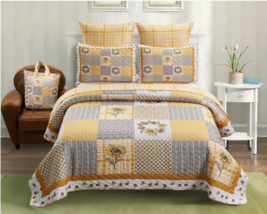 Farmhouse Sunflower Garden Patchwork Printed Quilt Set County Cottage Floral NEW - $82.44+