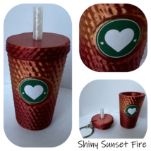 2 pack Studded Coffee Tumbler Keychain w/ Screw Top Lid!! Sunset Fire and White - £6.85 GBP