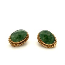 Vintage Signed 12k Gold Filled Winard Oval Jade Stone Cabochon Clip on Earrings - £35.48 GBP