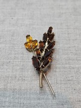 Vintage Amber Tone Leaf/Wheat/Crop Design 3D Pin Brooch 2.5&#39;&#39; - £11.19 GBP