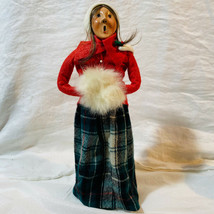 Byers Choice Caroler 1985 Traditional Woman White Hat Green Plaid Skirt and Muff - £23.32 GBP