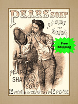 Vintage Shaving Soap Poster Print Men&#39;s Gift Wall Art Brown Bathroom Wal... - £17.22 GBP+