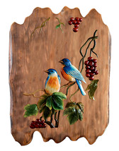 Bluebirds Hand Crafted Intarsia Wood Art Wall Hanging 17 X 21 X 2 Inches - £55.39 GBP