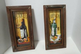 Set Of 2 Hand Cut 3D Paper Framed Wooden Shadow Box Art Liquor Champagne - $21.50