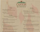 Canyon Dinner Menu Nashville Tennessee 1993 - $17.82