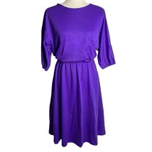 Vintage 80s Dolman Sleeve Midi Dress M Purple Buttons Elastic Waist Pockets - $32.55
