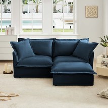 Blue Chenille L-Shaped Sectional Sofa with Ottoman - $656.99