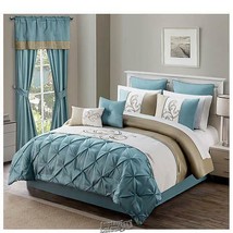 Hotel Collection 12-Piece Bed-In-A-Bag Blue and Green Queen Polyester 60... - $161.49