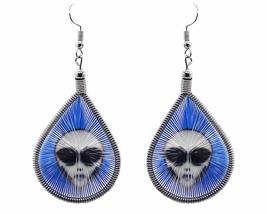 Alien Face Graphic Silk Thread Teardrop Dangle Earrings - Womens Fashion Handmad - £11.86 GBP
