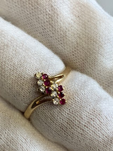 14K Yellow Gold Ring Sz 6.5 Ruby Color &amp; Diamond Accents 2.22g Fine Jewelry - £142.40 GBP