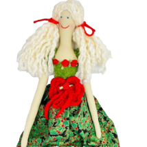 Handmade Christmas Angel Plush Stuffed Doll Poinsettia Dress Crochet Flower - £23.83 GBP