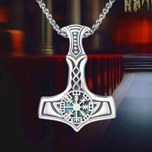 Viking Mjolnir Necklace Sterling Silver  Vegvisir And Abalone Design - $114.00