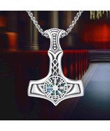 Viking Mjolnir Necklace Sterling Silver  Vegvisir And Abalone Design - $2,170.50 MXN