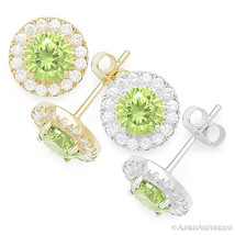 Round Simulated Peridot Cubic Zirconia Halo Stud Earrings in 925 Sterling Silver - £21.08 GBP+