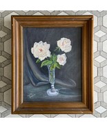 Vintage 1977 Framed Acrylic Painting White Roses by Ardith Bratton 10&quot; x12&quot; - £38.87 GBP