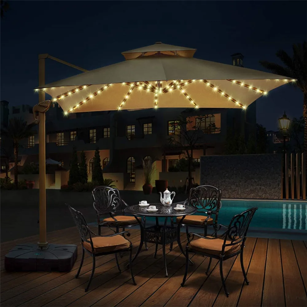 Beach Umbrella Tent Light 104LED Solar Powered Copper wire LED String Light Outd - £152.00 GBP