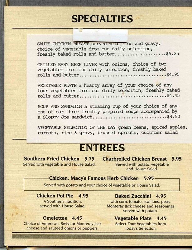 The Mezz Menu Macy's Department Stores 1990's Atlanta Menus