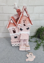 Halloween Gingerbread Pink Pastel Haunted House with Ghost 13.5” LED Light Up - £31.14 GBP