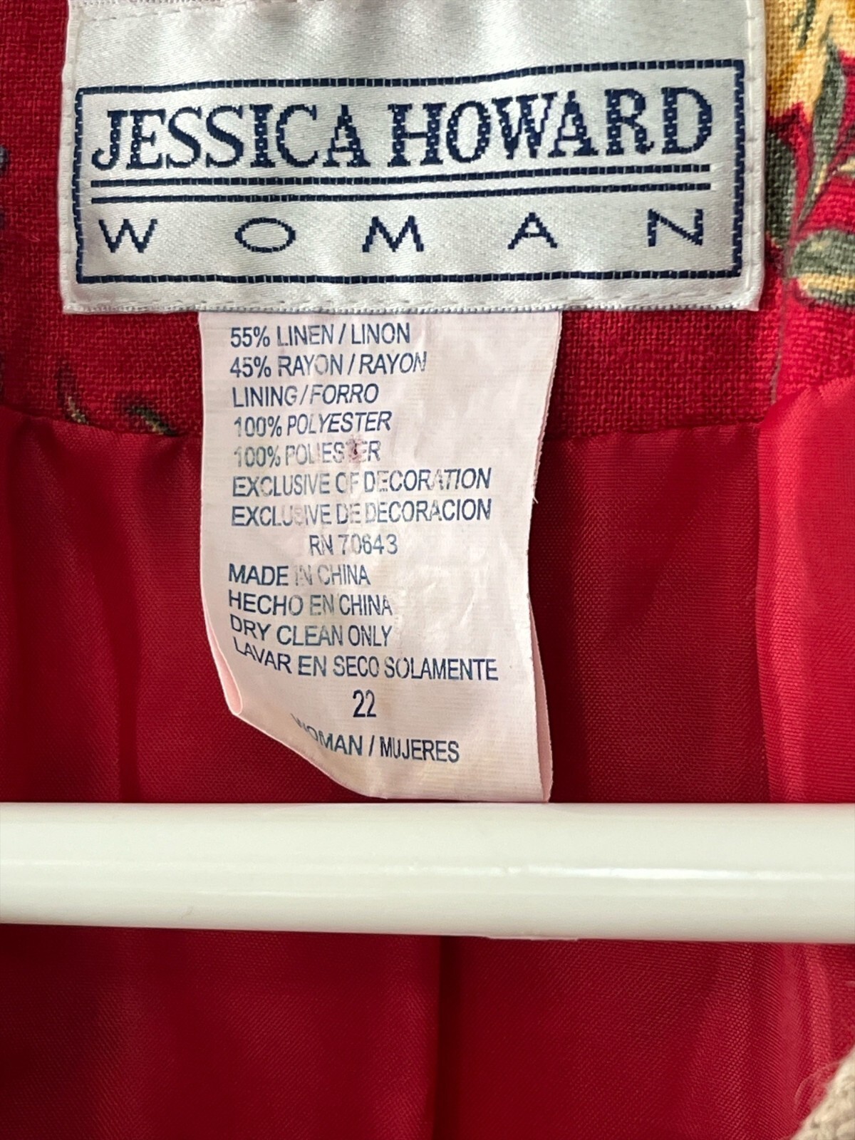 Jessica Howard Woman Red Floral Linen Blend Short Sleeve Jacket Size 22 Item image 5