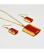 Jewelry set - handmade red Czech glass with gold, necklace and earrings - $43.30